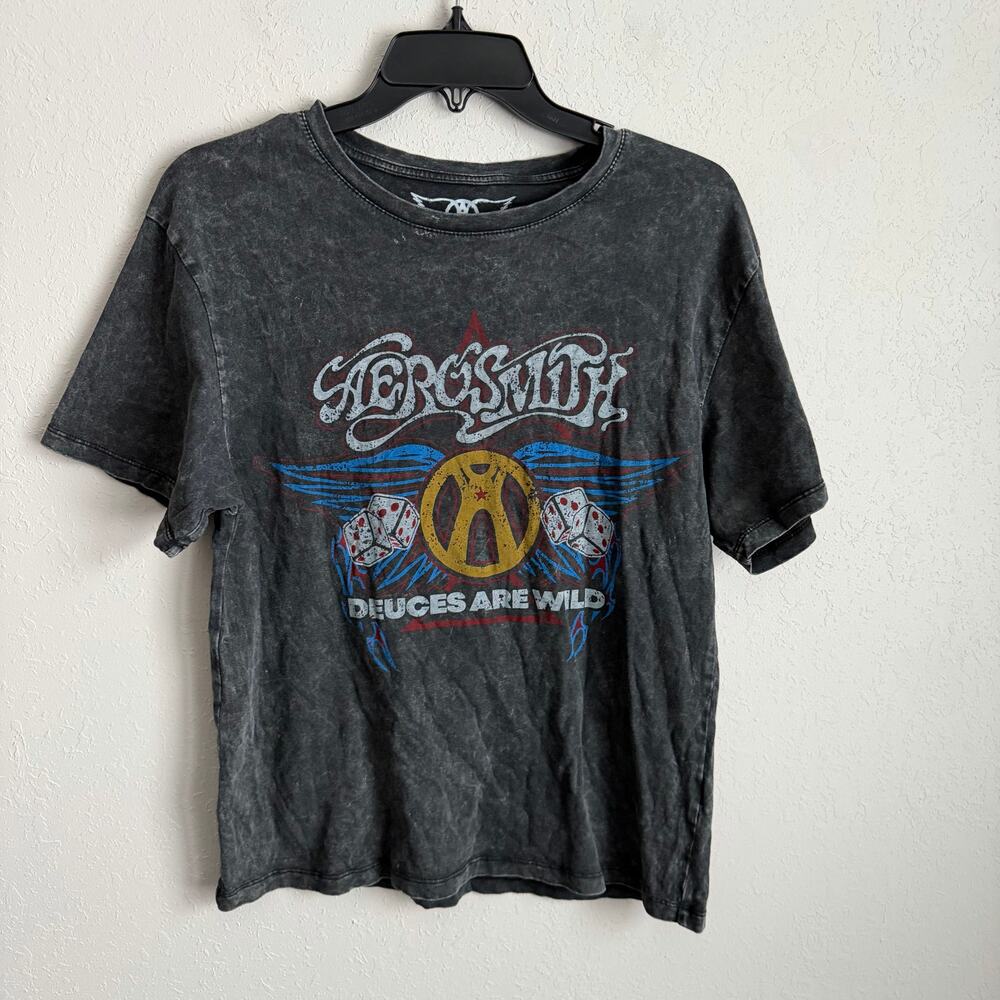 Aerosmith Dueces Are Wild Weathered Gray Cotton Short Sleeve T-Shirt Mens S